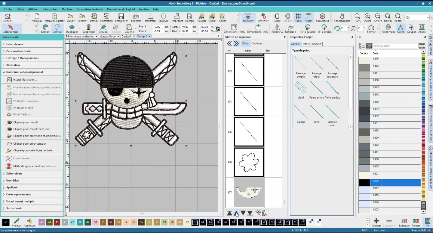 Numérisation du motif sur logiciel de broderie avant production